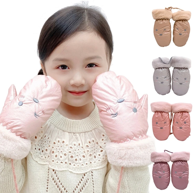 

Plush Fleece Lined Gloves with String Kids Toddlers Glove Cartoon Mittens Full FInger Winter Outdoor Gloves for Toddler