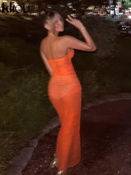 Elegant Summer Lace Floral Maxi Dress - S (Orange)