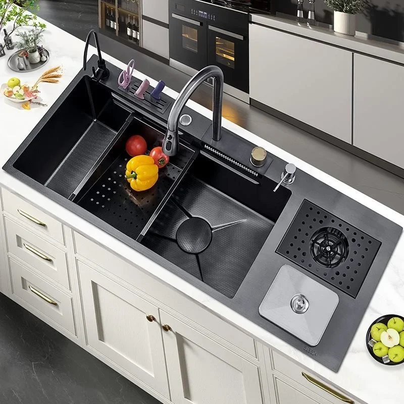 Flying RainWaterfall Sink Stainless Steel Large Big Single Garbage Can Waste Sink Kitchen Household Washbasin Handmade Sinks