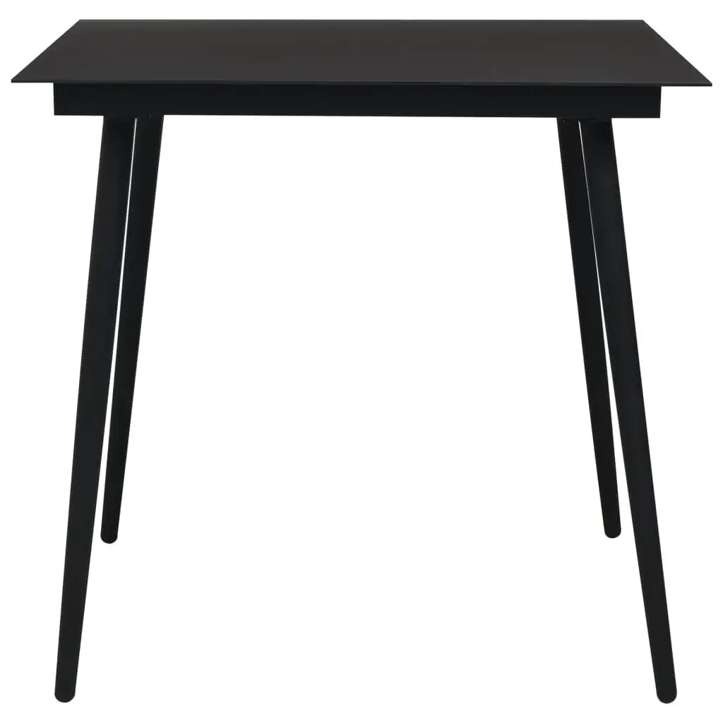 Stylish Black Poly Rattan Dining Set with Powder Coated Steel Frame and Glass Top 31.5 Inch Outdoor Furniture