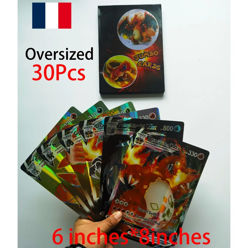 

English French Extra Large Pocket Monster Card 30 Giant Letter Cards Vmax Vstar Arceus Pikachu Charizard Super Shiny Rare Card