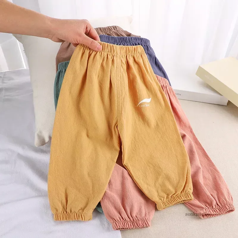 2024 New Children's Pants Summer Baby Boys and Girls Trousers Cotton and Linen Pants 2