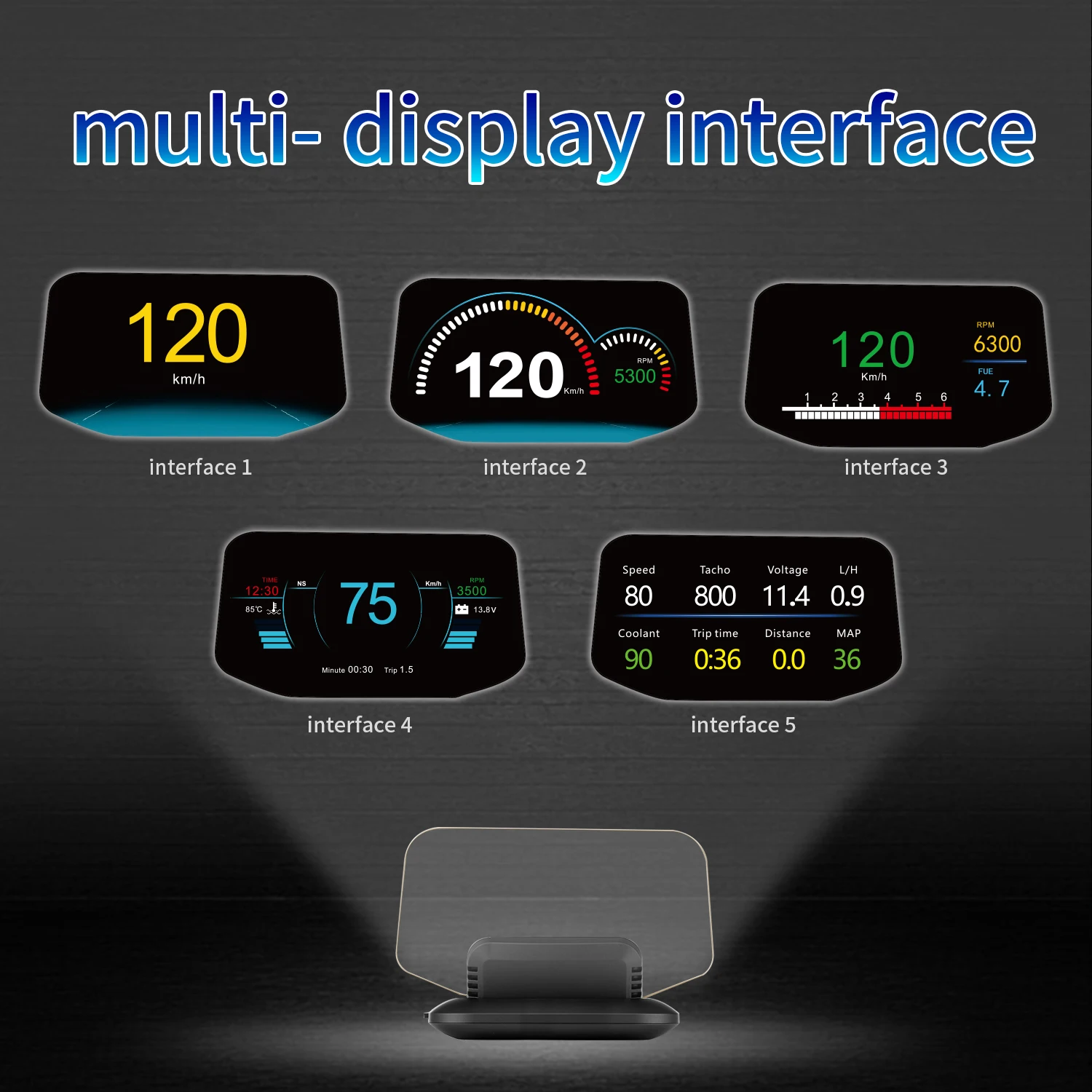 C1 헤드업 디스플레이 자동차 HUD OBD2 GPS 듀얼 시스템 5.1인치 버전 속도계 RPM 과속 전압 엔진 수온 경보