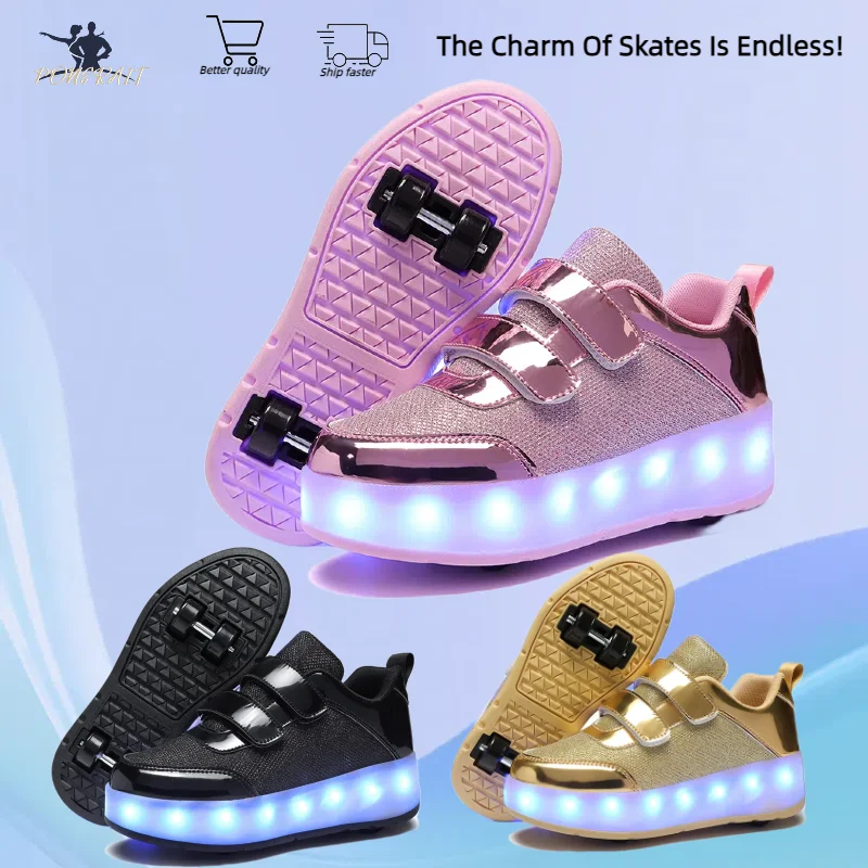 

Children's Roller Skates Shoes 2 Wheel Dual-Purpose Roller Skates Professional Double Row LED Outdoor Sports Shoelace Lighting