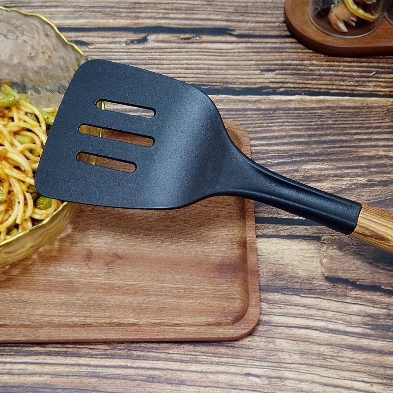 1pc Heat-Resistant Nylon Cooking Spatula with Wooden Handle - Non-Scratch,High-Temperature Resistant Slotted Turner for Pancakes