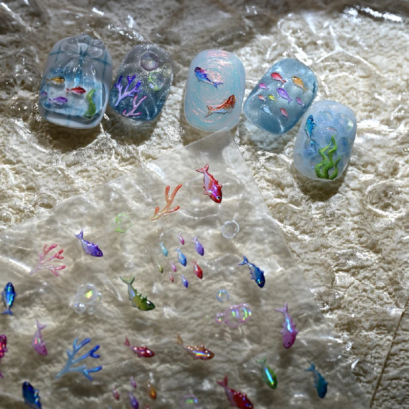 5D rich goldfish nail stickers lotus carp ribbons nail art appliqu&eacute;s handmade creative art decorations nail stickers