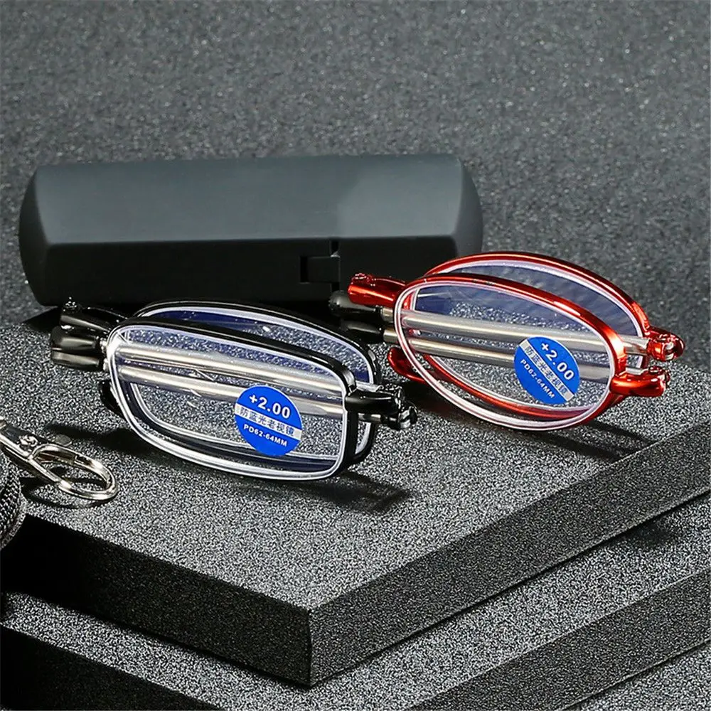 Compact Anti Blue Light Folding Reading Glasses with Keychain Case - Ultralight Presbyopic Eyewear