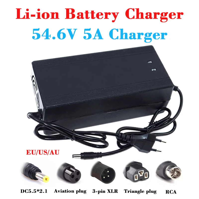 54.6V 5A Charger 54.6V Li-ion Battery Charger Used for 13S 48V Lithium Battery 48V E-Bike Battery Output XLR 1+2 Plug 