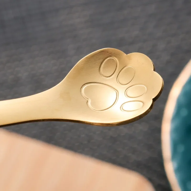 Cute Cat Claw Spoon Stainless Steel Cat Paw Coffee Spoons Ice Cream Cake Dessert Teaspoon Scoops Tableware Kitchen Accessories stainless steel spoon tea spoon