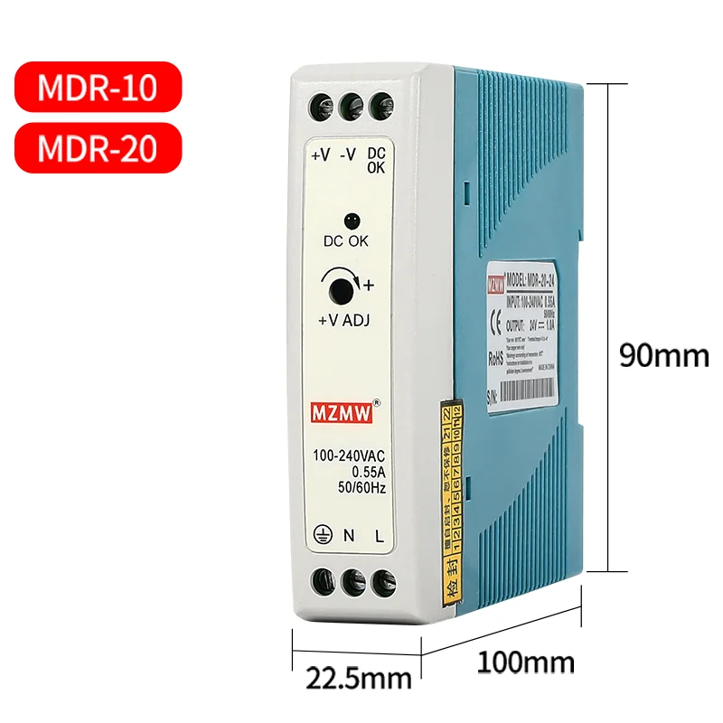 10W 20W DIN 레일 스위칭 전원 공급 장치 MDR 시리즈 5V 12V 24V 110V/220v AC-DC 산업용 안정기 변압기