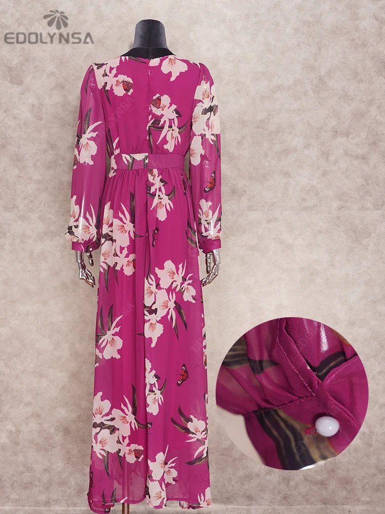 Purple Print Print Bikini Cover-ups Sexy Cross Open Back Long Sleeve Summer Dress Women Beach Wear Swim Suit Cover Up A914