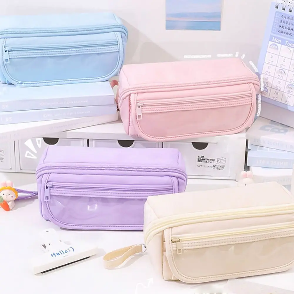 

Korean Simple Pencil Bag School Office Supplies Large Capacity Stationery Holder Bag Zipper Pencil Pouch Student Stationery