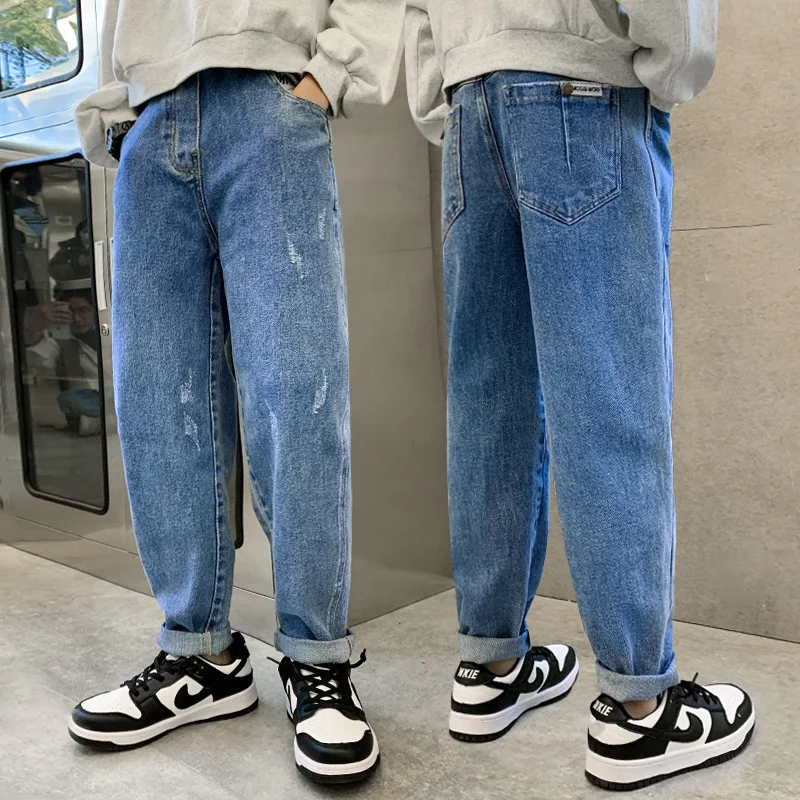 

Teen Boys Patchwork Jeans 2023 Elastic Waist Denim Pants Casual Solid Baggy Spring Fall Trousers Big Boys Clothes 10 12 14 Year