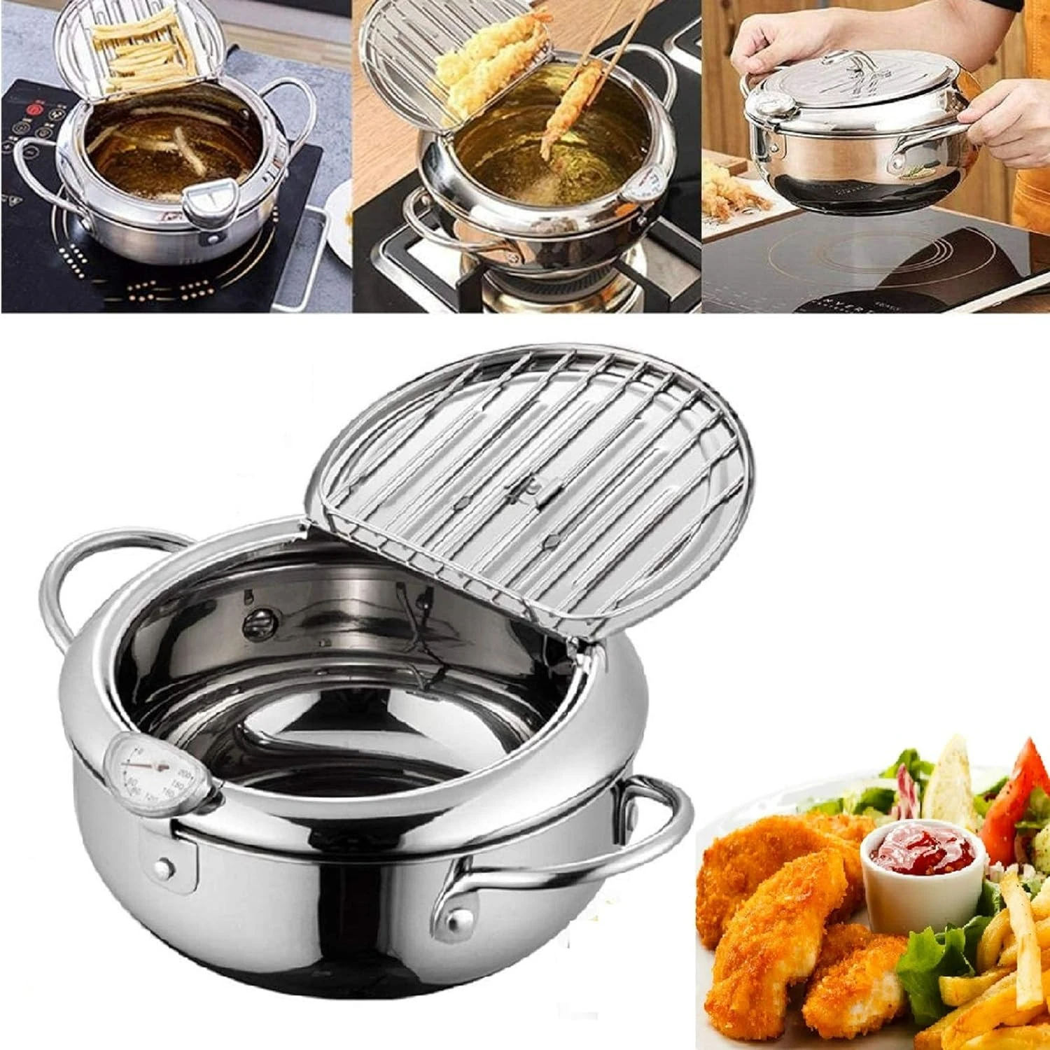 High Quality Japanese Style Nonstick Tempura Fryer Pan-Convenient, Efficient, and Versatile 20cm Size-Durable with Temperatu