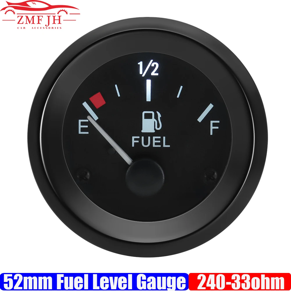 Fuel Level Gauge 12V 52mm Universal Car Fuel Gauge Fuel Level Gauge Meter High Sensitivity White LED Light Black Rim Automotive Gauges 240-33ohm