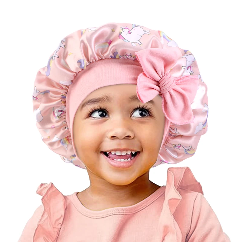 Neue Kinder Einhorn Cartoon Farbe Ding elastisches Band Schlaf Hut Riemen Stirnband Hut Baby Kopftuch Hut Haarpflege Hut – Detail 10