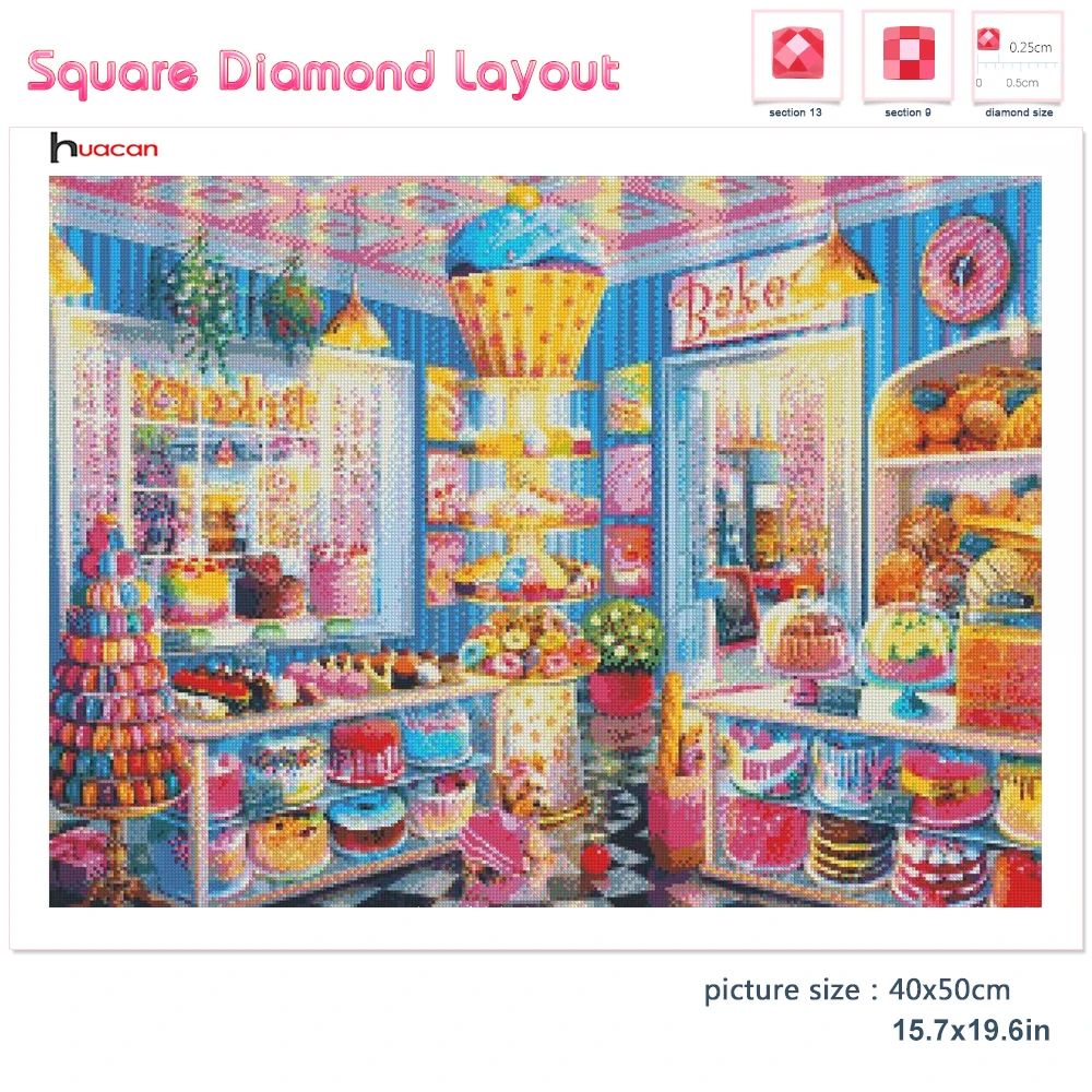 Huacan 5d Diy Diamond Painting Shop Home Decor Square/round Embroidery House Landscape Mosaic Cake Wall Sticker
