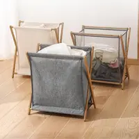 Bamboo Fabric Foldable Laundry Basket Portable Dirty Clothes Hamper for   Home Bathroom Space Saving Storage Organizer 1