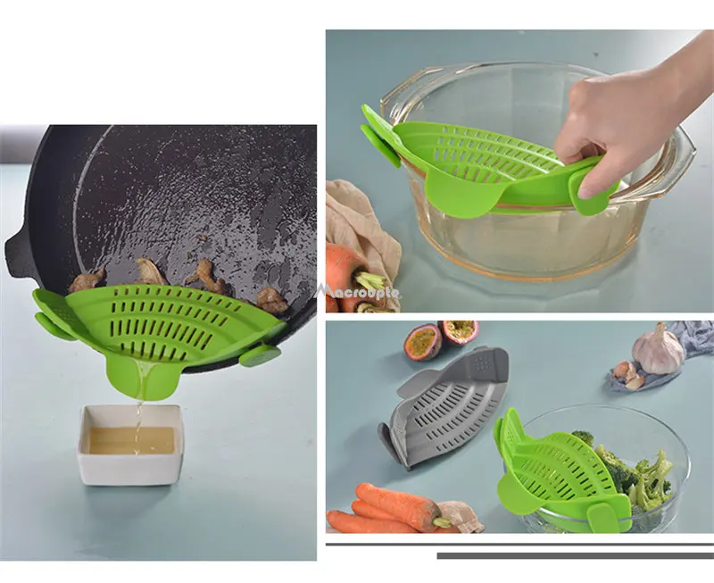 Passoire de cuisine en Silicone, Clip de vidange, bol, entonnoir, pâtes de  riz, légumes, passoire de lavage, égouttage de l'excès de liquide