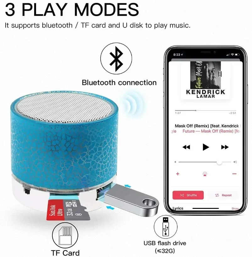 Bluetooth Speaker Mini Wireless Colorful LED