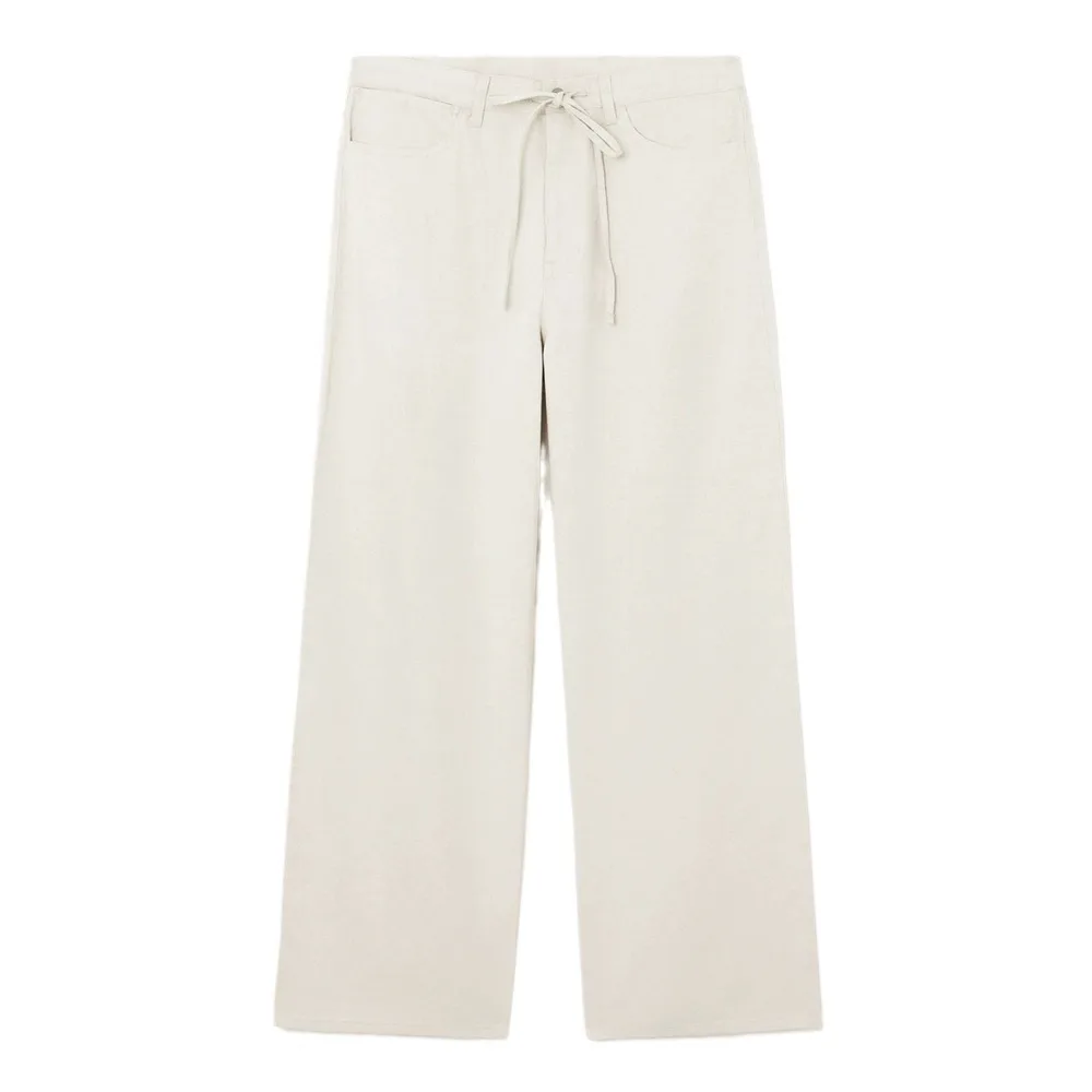 

New casual style wide leg drawstring cotton linen blend pants