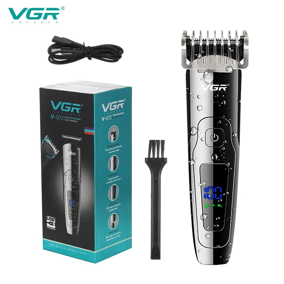 VGR Electric Razor Full Body Wash Lightweight Hair Clipper for Men Fine Tuning LED Display Electric Clipper V-072