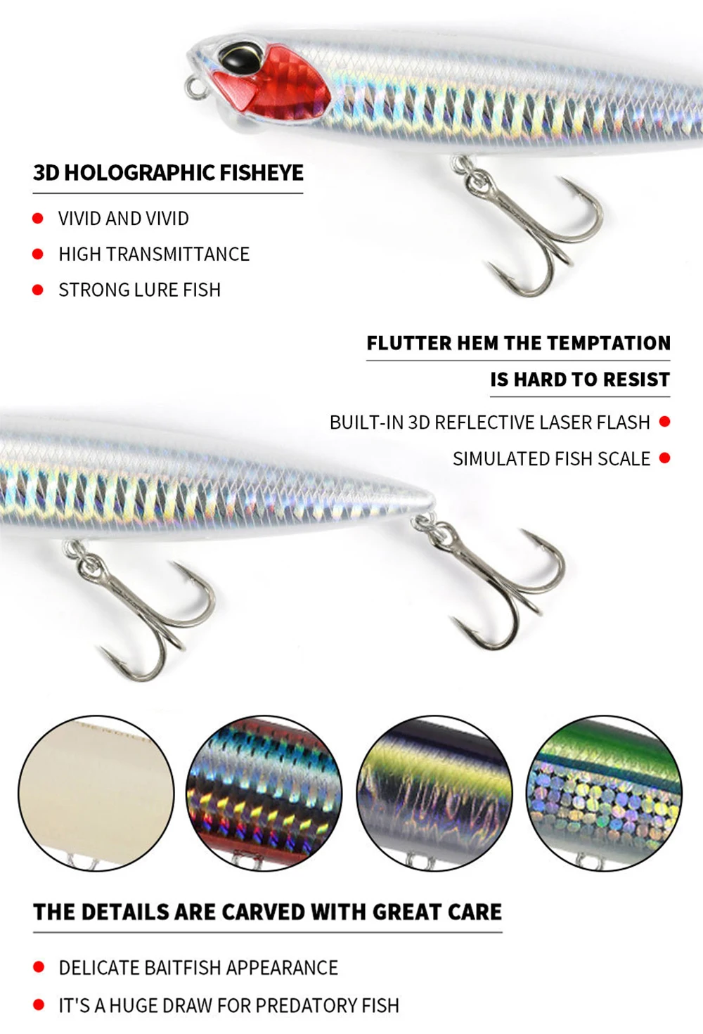 Description Picture 6 of item8.5cm 11g Fishing Lures Pencil Bait Wobbler Long Casting Topwater Floating Jerkbait Artificial Hard Bait Trout Bass Decoy QBE123