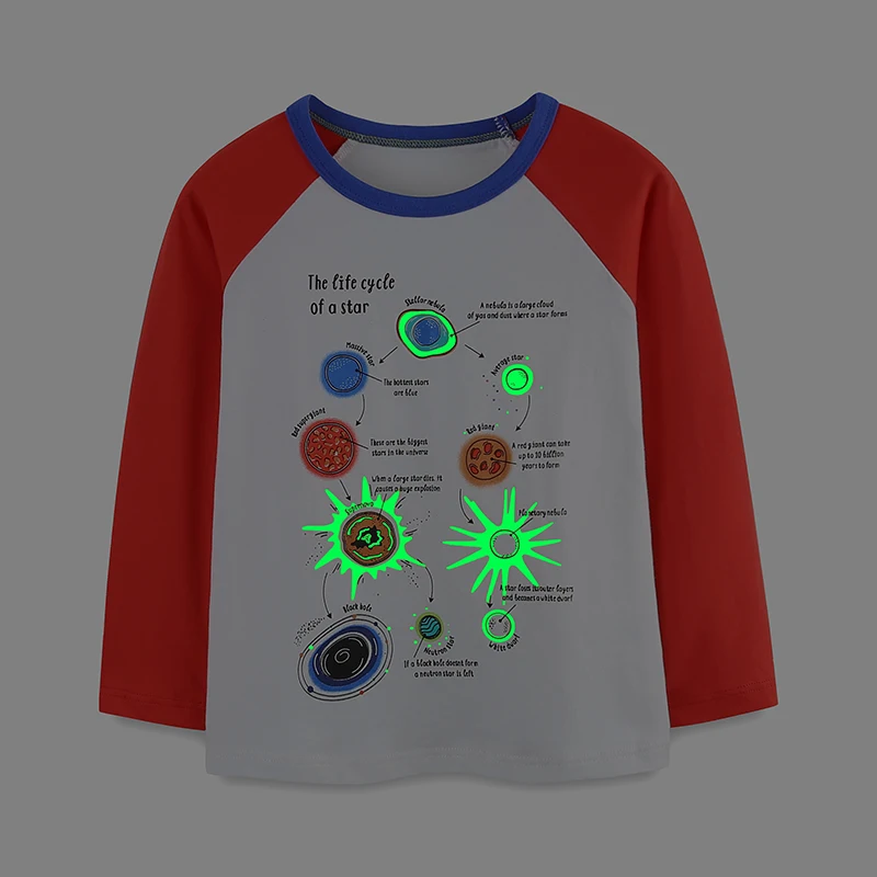 Kids Clothes Children's Clothing 2025 Autumn Luminous Planets Long Sleeves T-shirt Cotton Tops Baby Boys