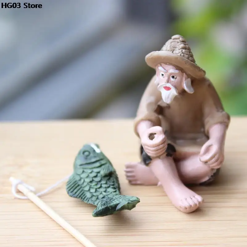 1PC Fishing Old Man Resin Figure Statue Sitting Garden Ornament Outdoor Garden Pool Micro-Landscape Bonsai Crafts ornament crafts resin ornaments resin crafts miniature figurines