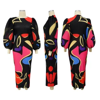 2025 New Cross-border Supply Amazon Fashionable Women's Clothing European American Style Lantern Sleeve Pleated Dress