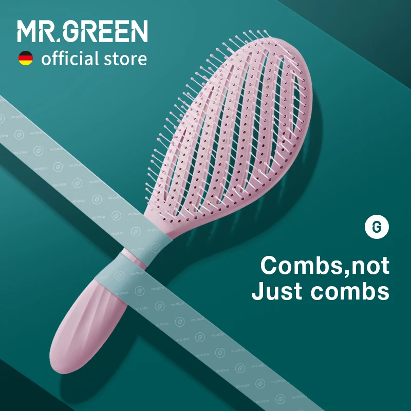 MR.GREEN Hollow Out Hair Brush Scalp Massage Combs Hair Styling Detangler Fast Blow Drying Detangling Tool Wet Dry Curly Hair voremy magical brush detangler detangling brush ultra detangler brush fast drying styling massage hairbrush women and kids