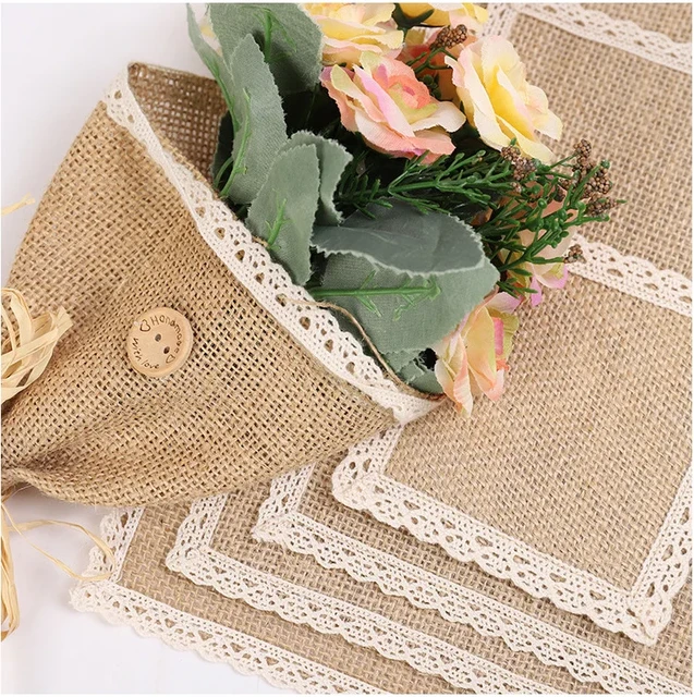 Christmas Jute Square Beige Lace Lace Table Mat Non-slip Decorative Mat  Classic Modern Style 4-Piece 30*40cm Kitchen Accessories - AliExpress