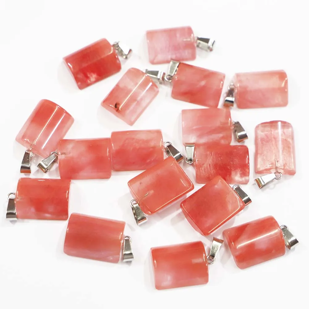 New Natural Stone Watermelon Red Semi Cylindrical Pendant Crystal Charms DIY Necklace Jewelry Making Accessories Wholesale 30Pcs