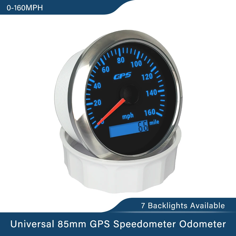 Car Boat Universal 85mm GPS Speedometer 0-30MPH 0-60MPH 0-80MPH 0-120MPH 0-160 MPH 0-200MPH with GPS Antenna 7 Colors Backlight