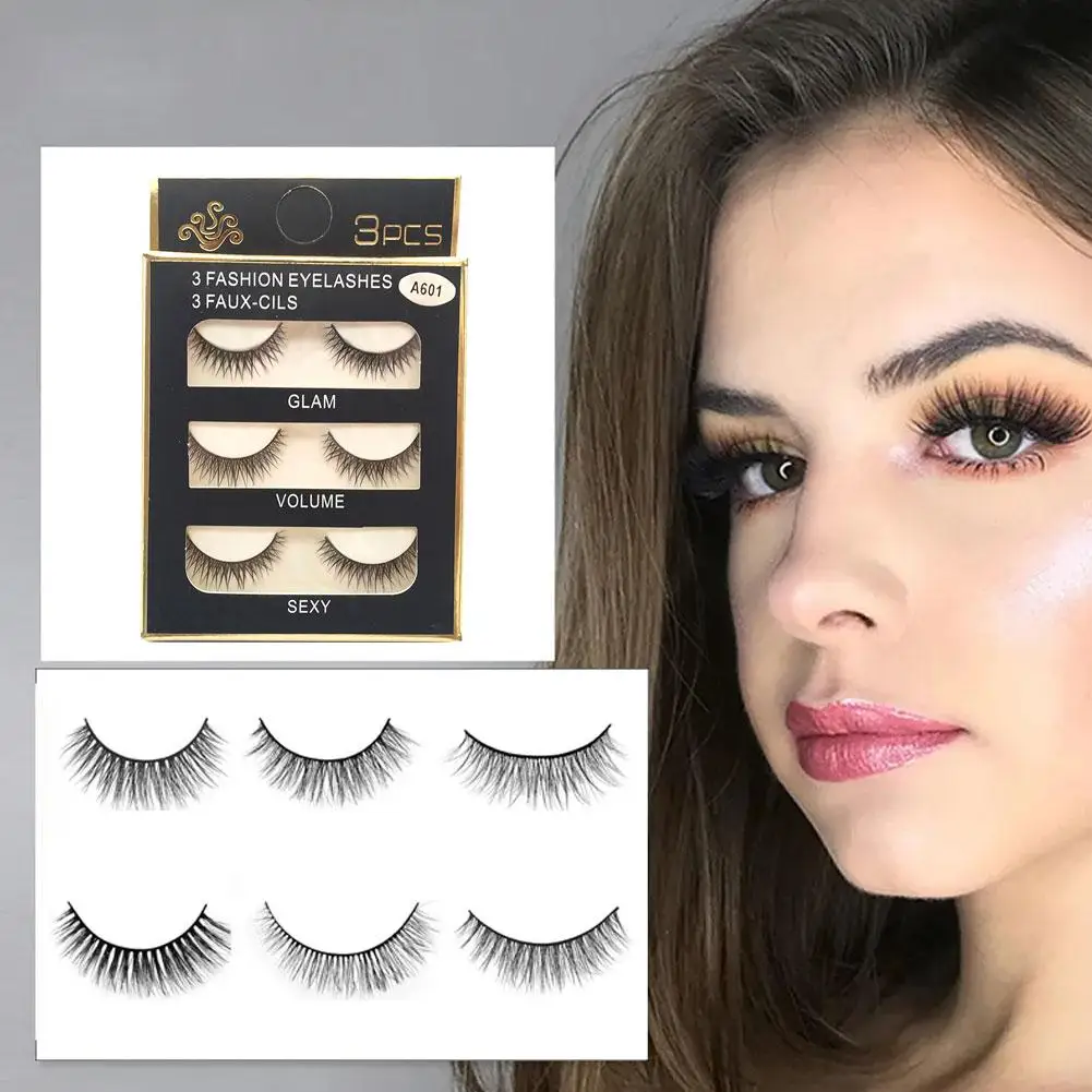 

False Eyelashes 3 Pairs Natural Soft Eye Lashes Kit with Mink Makeup Faux Handmade Tweezer and Glue Lashes X5V4