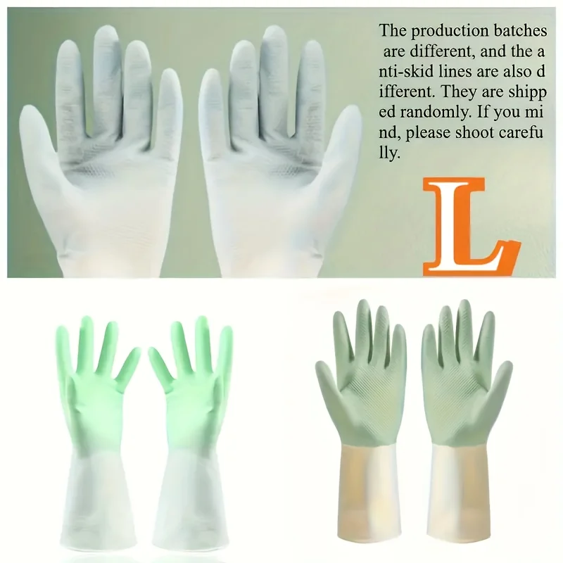 Thick Waterproof Latex Kitchen Gloves - Beige and Mint Green, Non-Slip Grip for Dishwashing Cleaning Household Items Materials