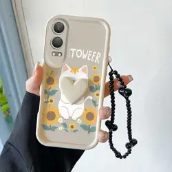 3 - Piece Cat - Themed Phone Case Set with Lanyard and Craft Embellishments for OnePlus Nord N20 SE (WHITE)