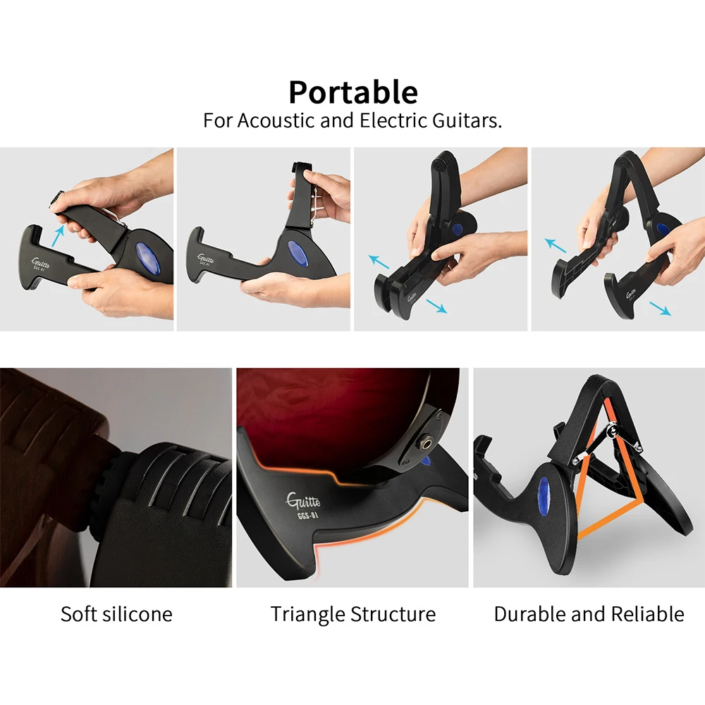 Guitto Series GGS-01 Guitar Stand Classic Foldable Anti-Slip & Anti Scratch Trip