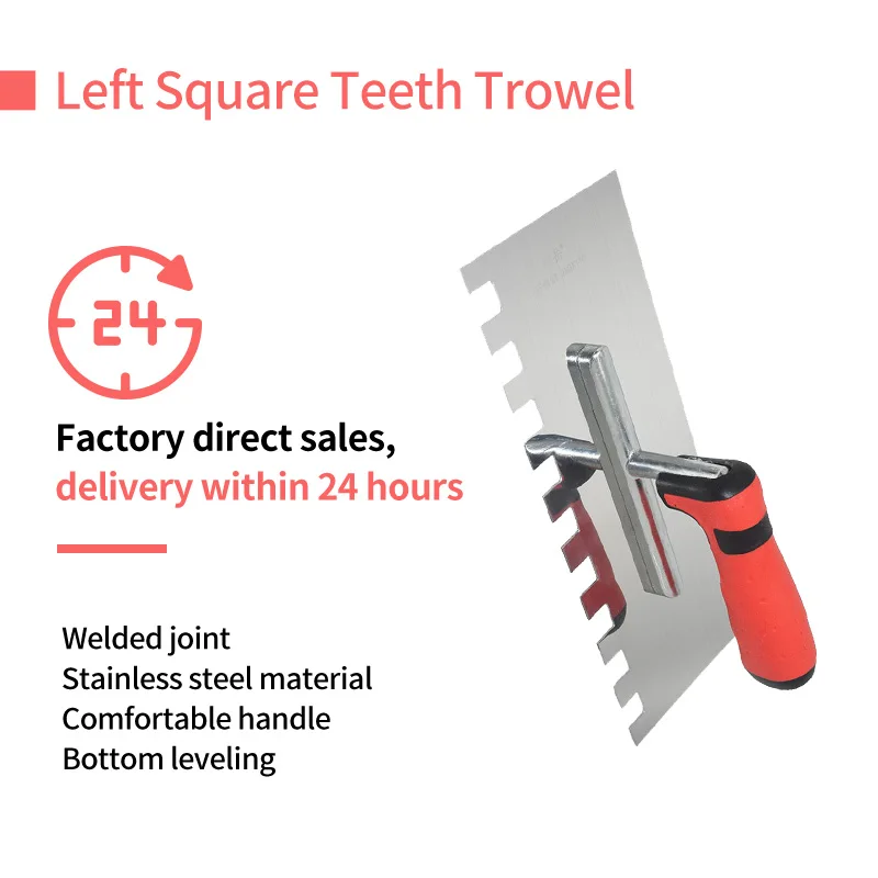 Plastering Trowel 15mm Square Teeth Stainless Steel 280mm Plastic Handle