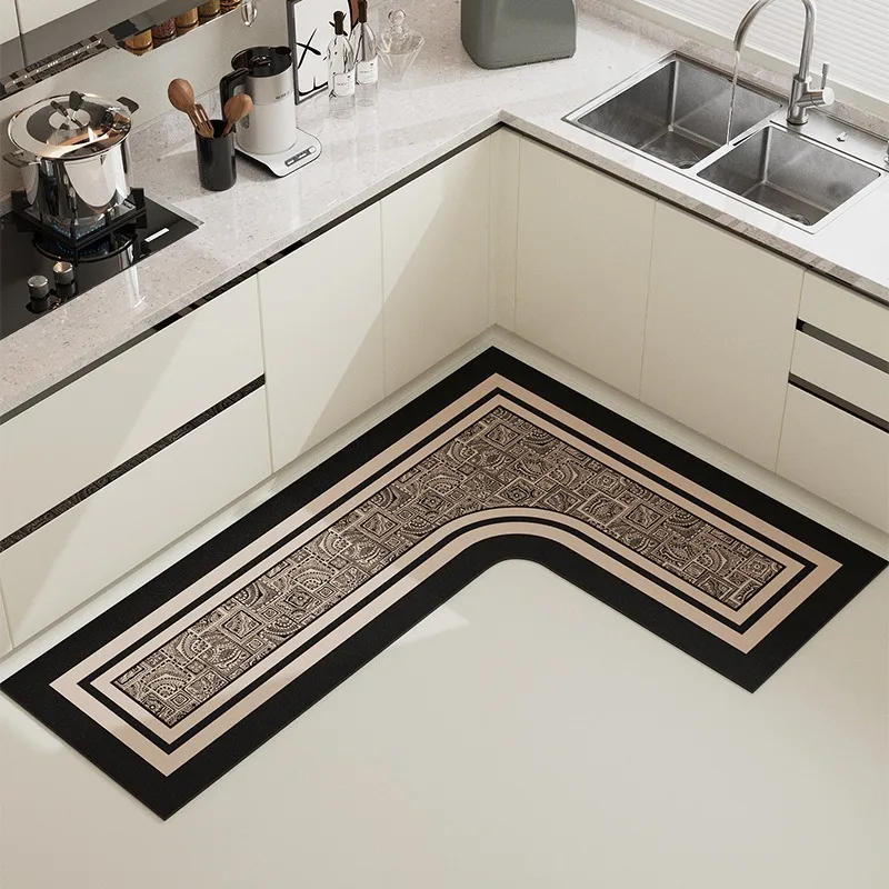 L Shape Kitchen Carpets Corner Non-slip Waterproof  Stain Resistant PVC Foot Mat Comfortable Easy Care Easy Clean Cutting Carpet 5