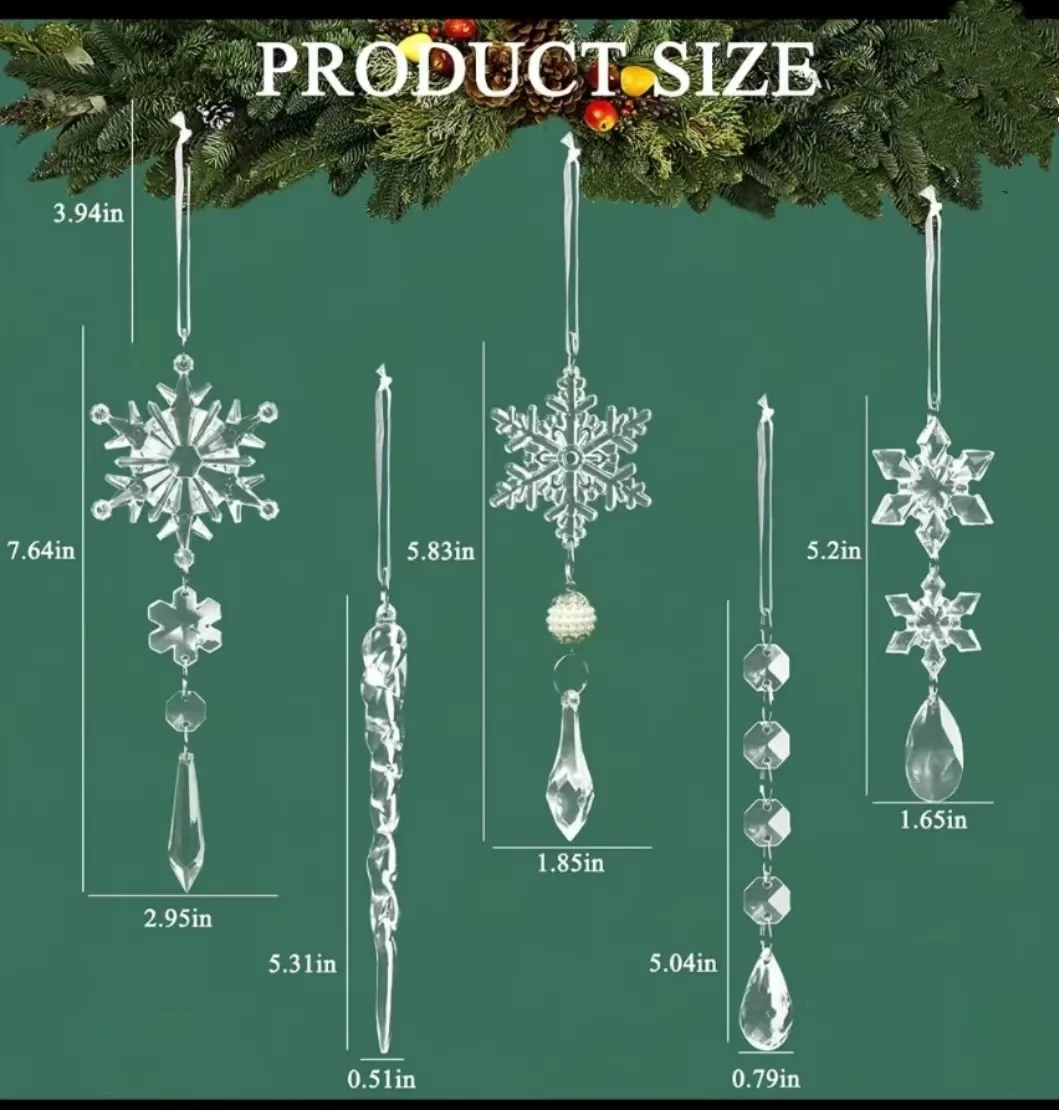 40 Pezzi Decorazioni Per Albero Di Natale In Acrilico - Fiocchi Di Neve, Ghiaccioli E Bastoncini Di Zucchero, Con Cordino Incluso, Lucide E Resistenti - 2
