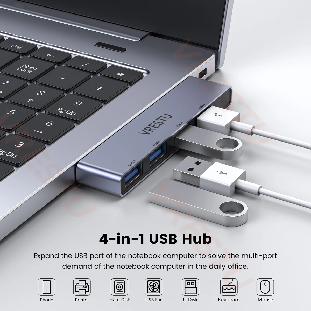 USB to 4 USB 2.0 3.0 5G HUB Multi Port OTG Expansion 4 in 1 Right Side USB Dock Station for PC Laptop Notebook Computer PC Data 2