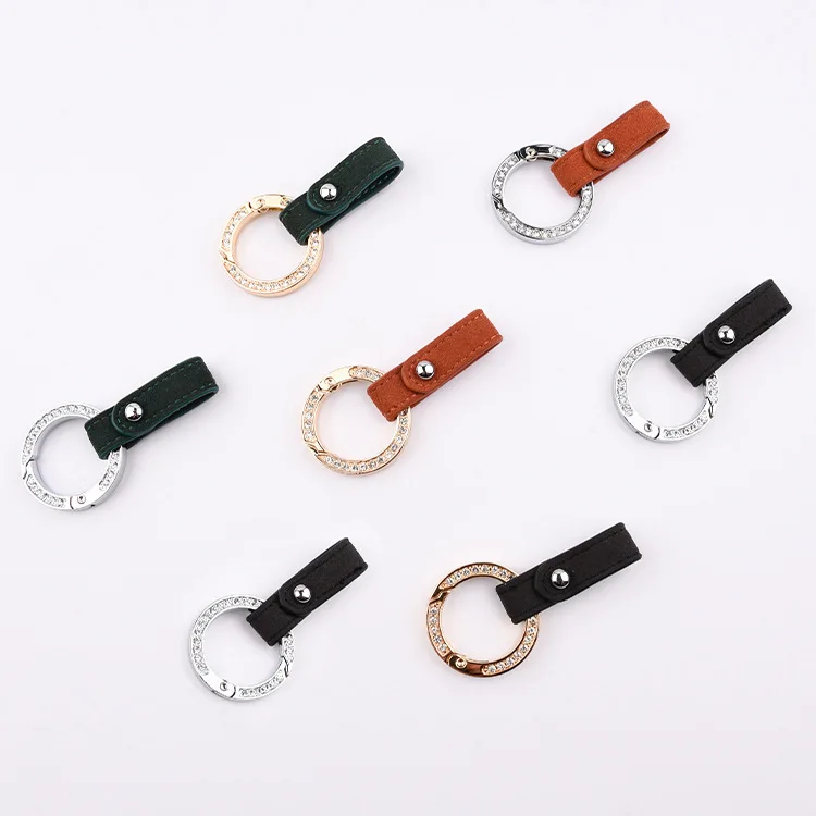 

Diamond Spring Ring Car Key Chain Creative Diamond Key Ring Personality Simple Couple Ring Leather Key Chain Pendant Gift