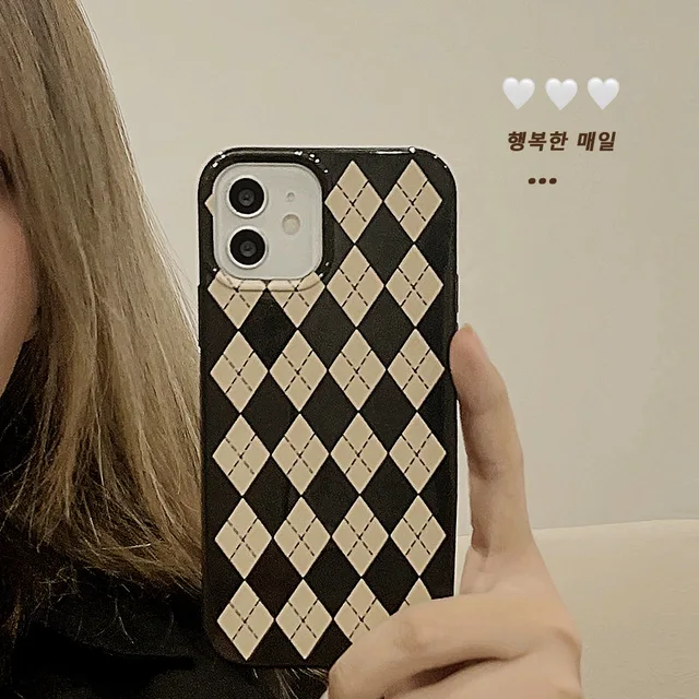 Ins Style Black White Diamond Checkered Phone Case for iPhone 14 12 13 11  Pro ProMax Plus X XR Xsmax Shockproof Soft Phone Cover - AliExpress