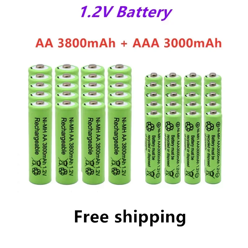 100% Neue 1,2 V Aa 3800Mah Ni-Mh Akkus + 1,2 V Aaa 3000Mah Batterie Ricaricabili Ni-Mh Batterie