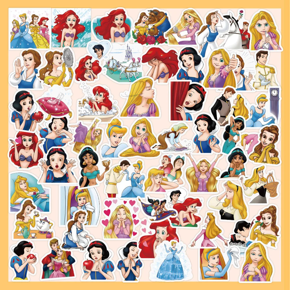 10/30/60PCS Disney Princess Stickers Kawaii Graffiti Laptop Scrapbooking Fridge Luggage Phone Cute Cartoon Stickers for Kids