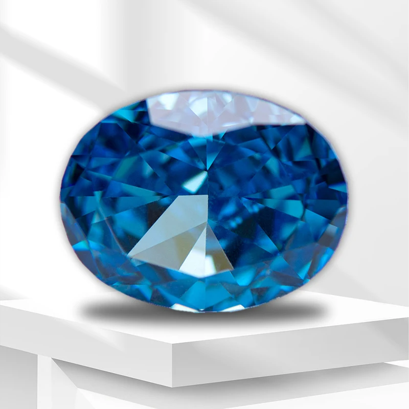

4k Crushed Ice Cut Cubic Zirconia Fancy Blue Color Oval Shape Lab Synthetic Cz Gemstone for Charms Women Jewelry Making Material