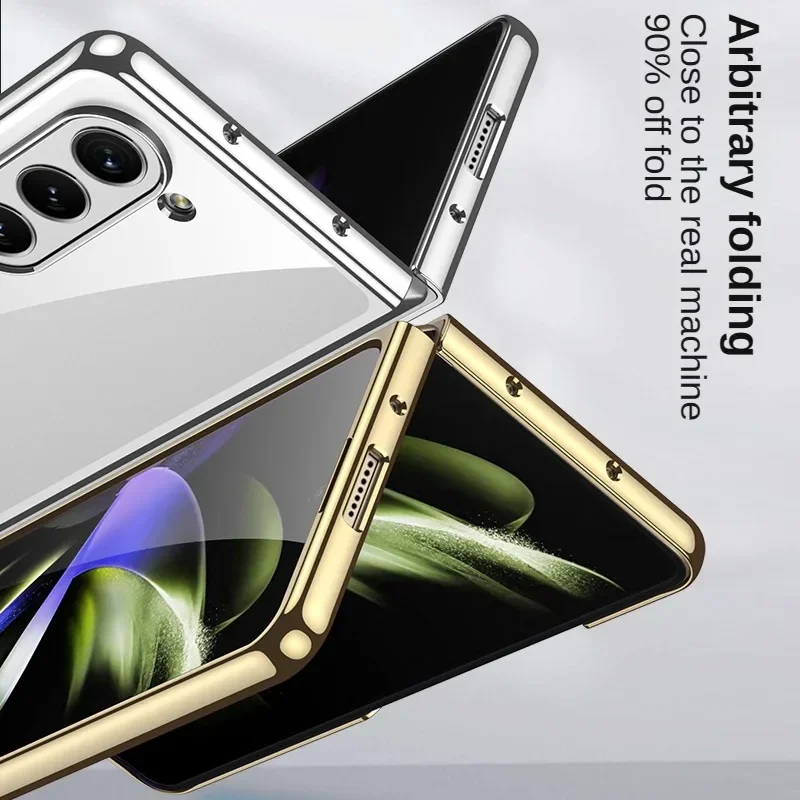 For Samsung Galaxy Z Fold 5 Case Electroplating Transparent Colorful Folding Shockproof Protection Hard Back Cover Accessories