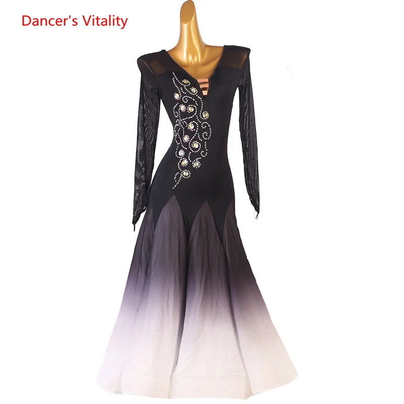 

Modern Dance Dress for Women Cusomzied Competition Performance Dress Long Sleeve National Standard Dress Waltz Dance Outfit