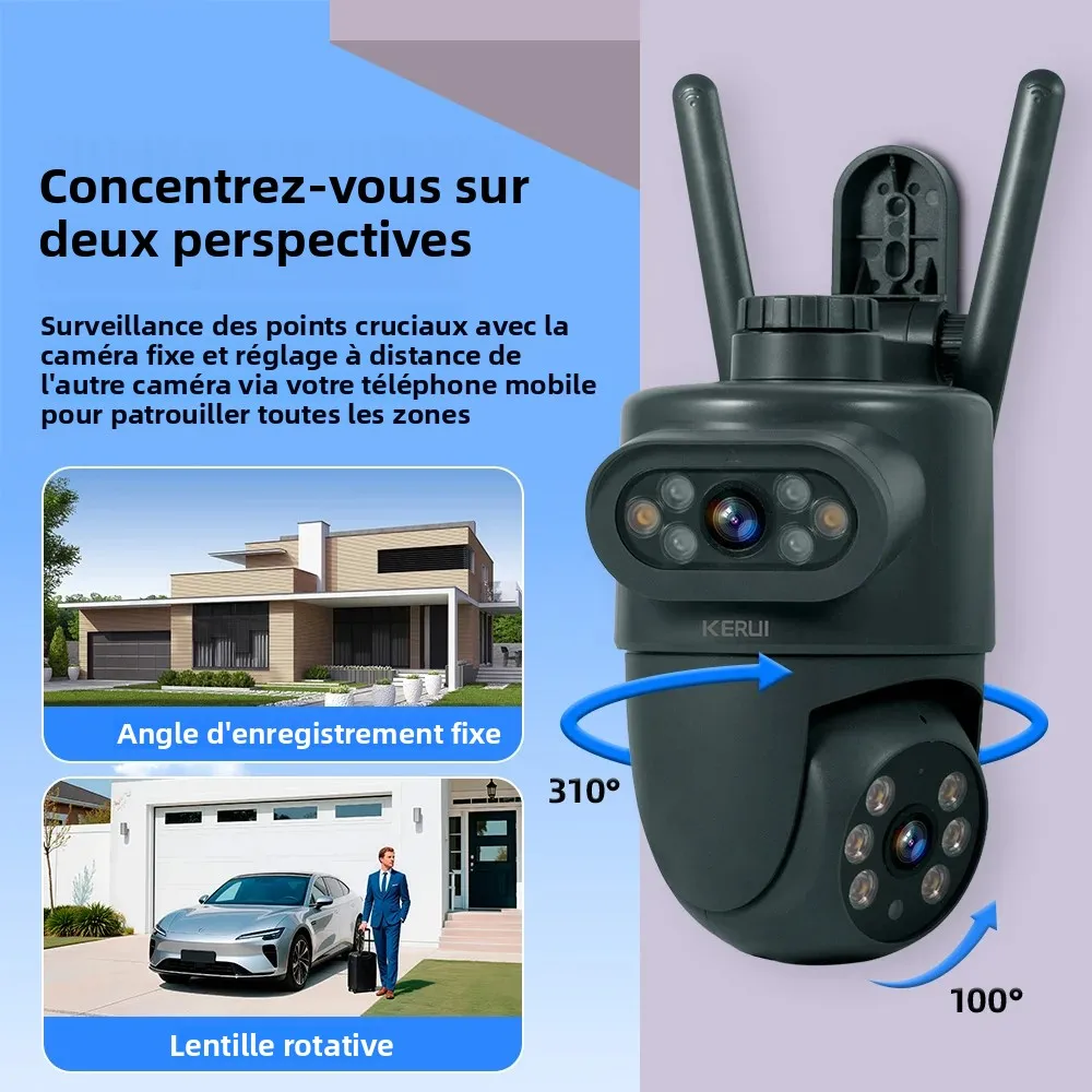 KERUI Caméra IP WiFi extérieure 10MP 5K HD à double objectif Tuya Smart PTZ Sécurité domestique sans fil CCTV Surveillance vidéo humaine_voghion.com
